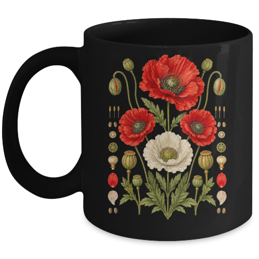 White Red Poppy Flowers Vintage Botanical Garden Plant Mug | teecentury