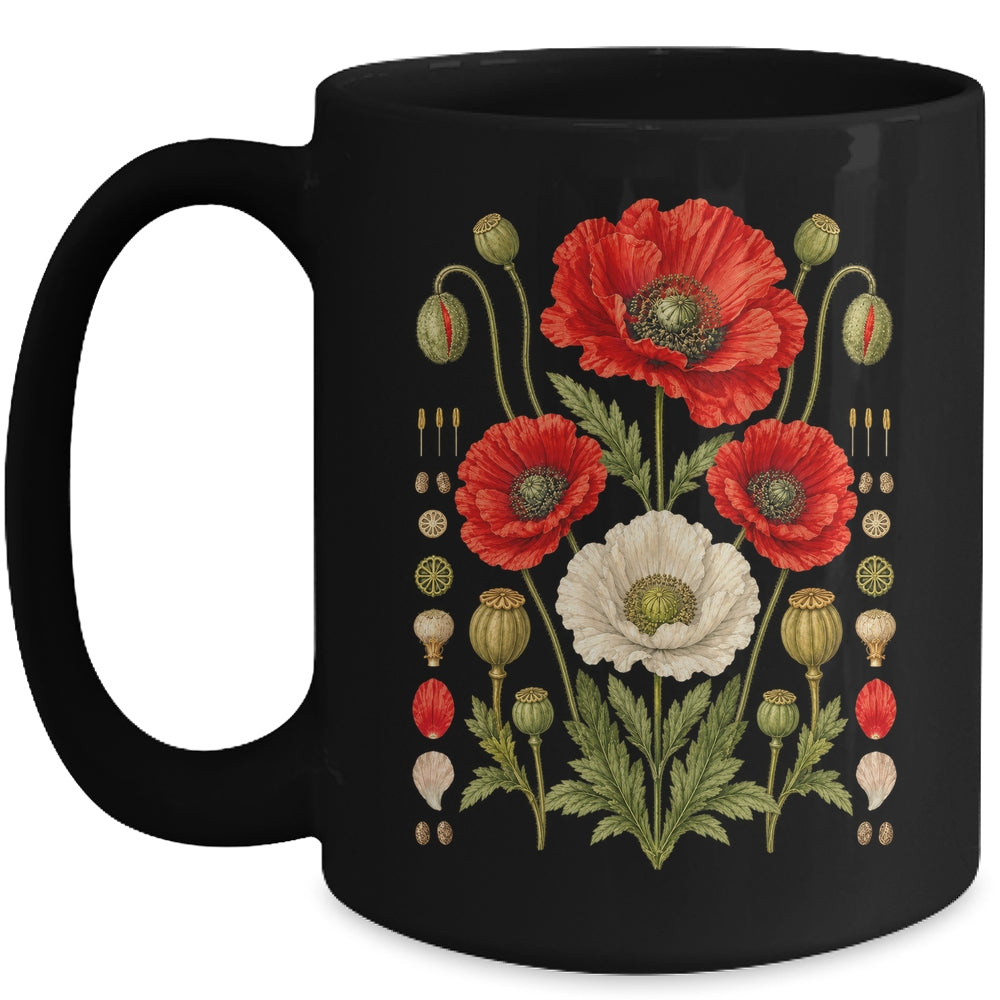 White Red Poppy Flowers Vintage Botanical Garden Plant Mug | teecentury