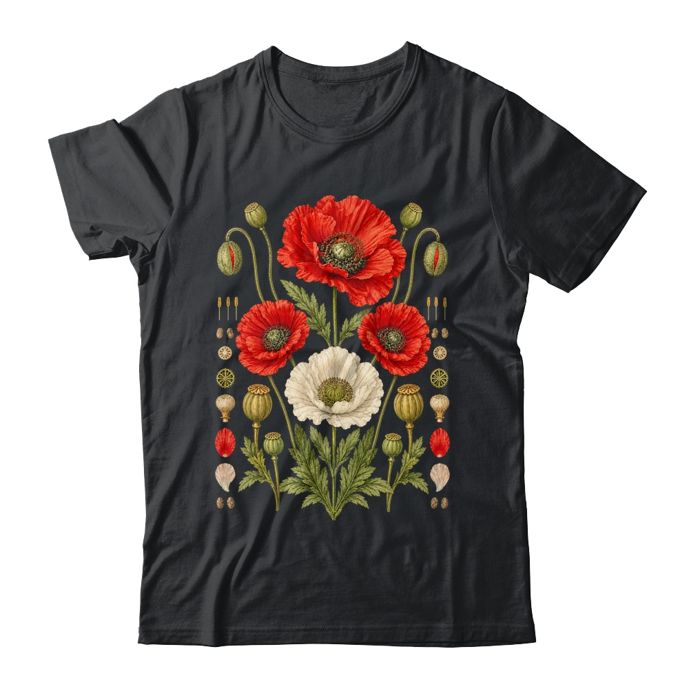 White Red Poppy Flowers Vintage Botanical Garden Plant Shirt & Tank Top | teecentury