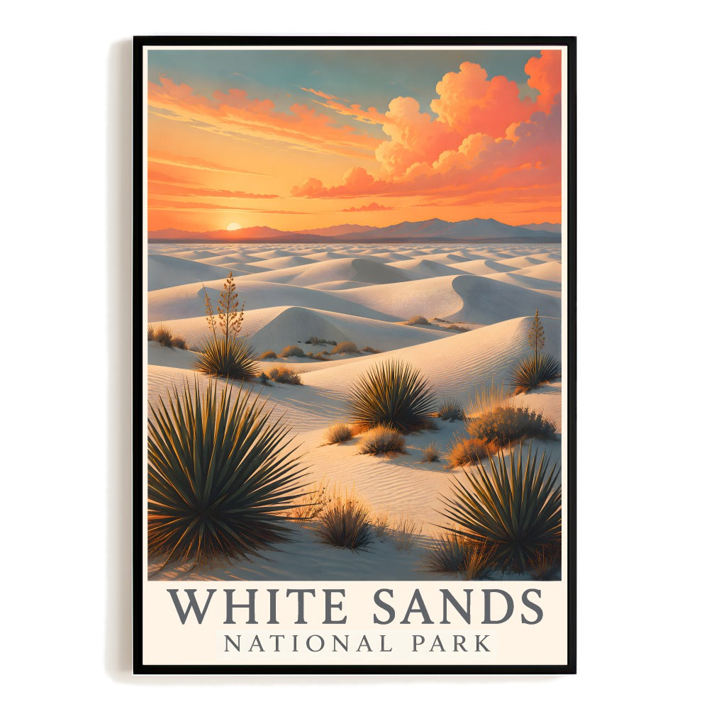 White Sands National Park Travel Poster New Mexico White Dunes Desert Vintage Wall Art Print Sunset Scenic Painting Picture Ideal For Home Living Room Decor Unframed | teecentury