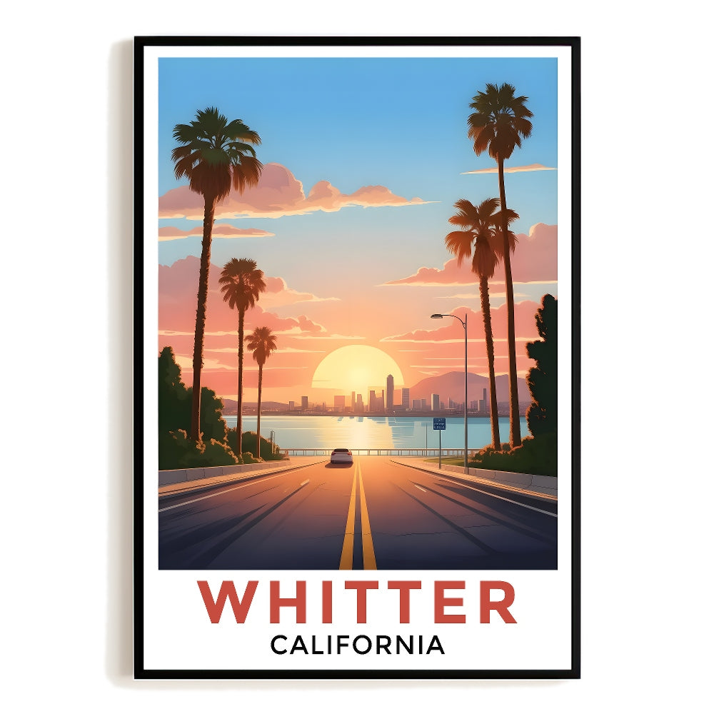 Whittier California Travel Poster Vintage Sunset Palm Tree Souvenir Wall Art Landscape Print Painting Picture For Home Room Living Room Office Bedroom Decor Unframed | teecentury