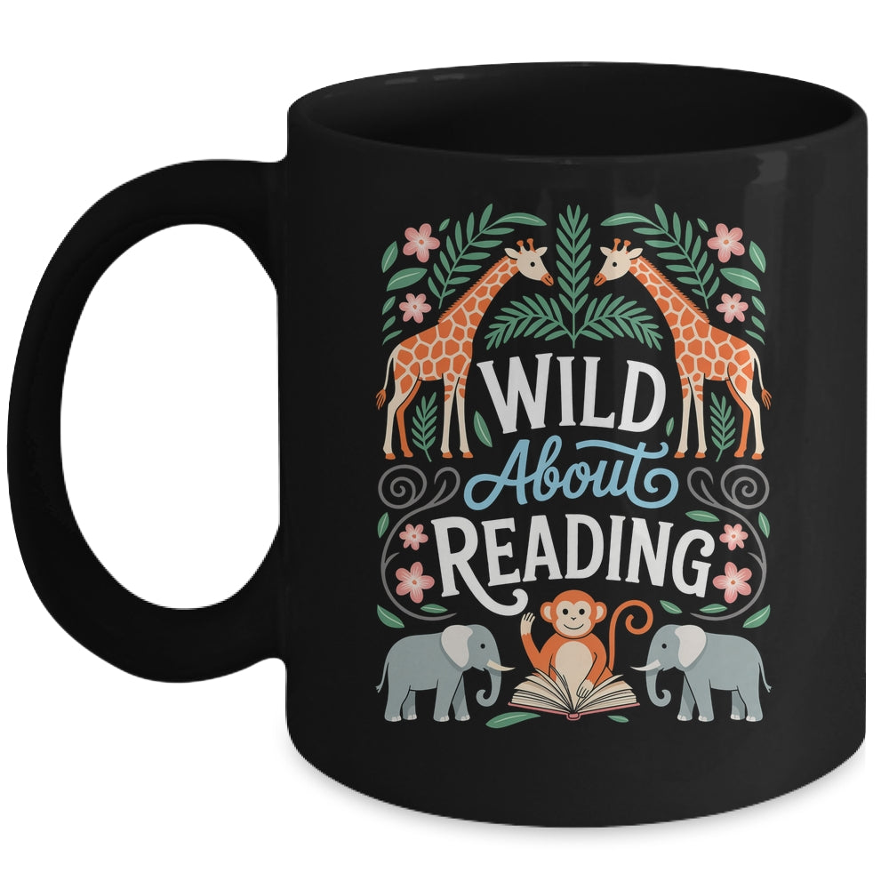 Wild About Reading Books Reader Lover Zoo Animals Librarian Mug | teecentury