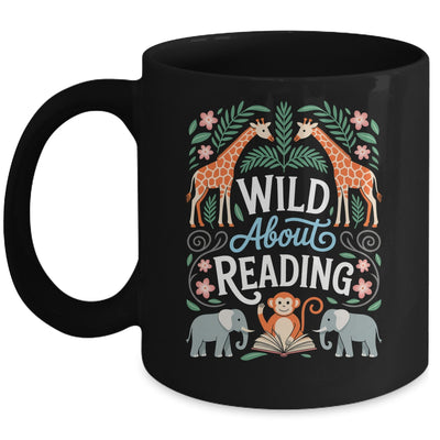 Wild About Reading Books Reader Lover Zoo Animals Librarian Mug | teecentury