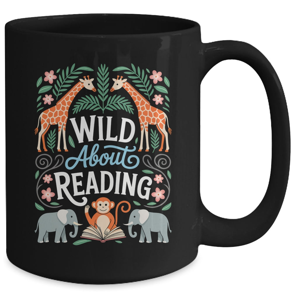 Wild About Reading Books Reader Lover Zoo Animals Librarian Mug | teecentury