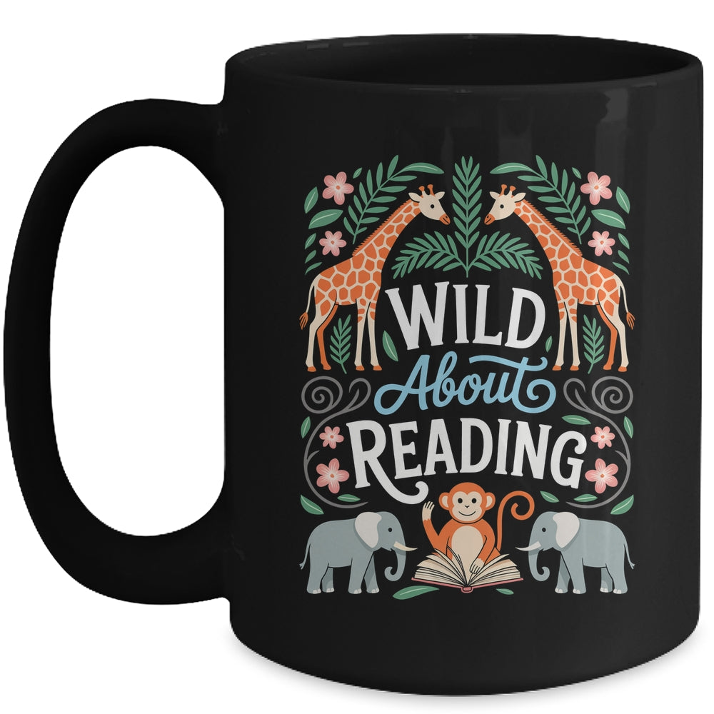 Wild About Reading Books Reader Lover Zoo Animals Librarian Mug | teecentury
