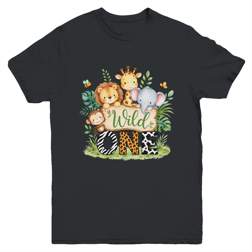 Wild One 1st First Birthday Boy Jungle Safari Youth Shirt | teecentury