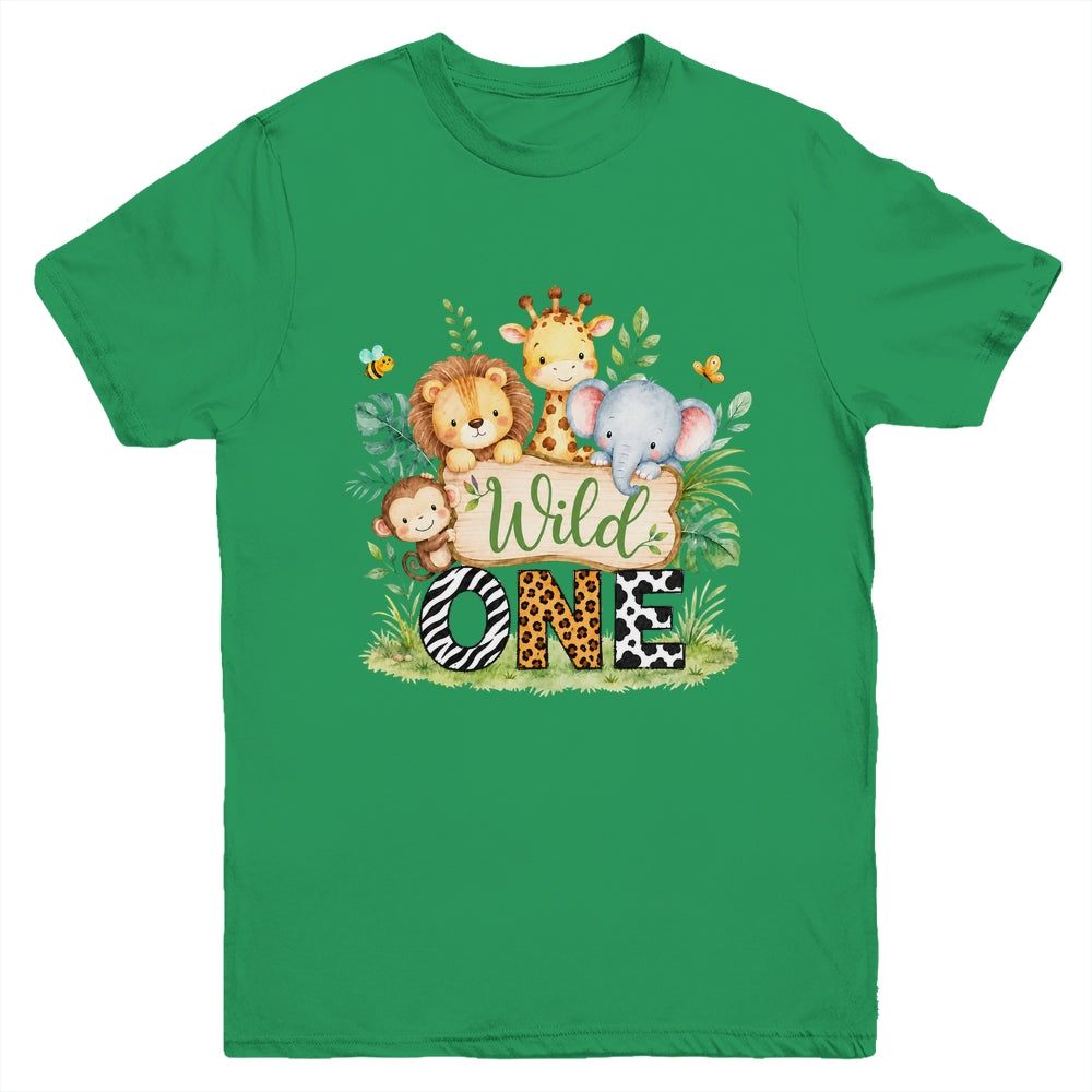 Wild One 1st First Birthday Boy Jungle Safari Youth Shirt | teecentury