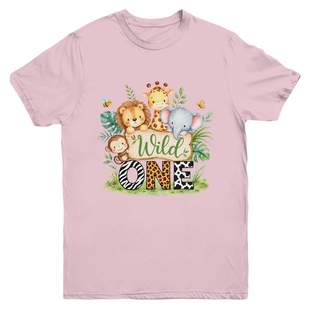 Wild One 1st First Birthday Boy Jungle Safari Youth Shirt | teecentury
