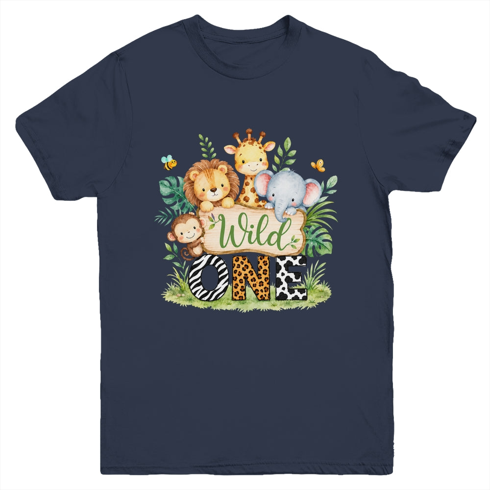 Wild One 1st First Birthday Boy Jungle Safari Youth Shirt | teecentury