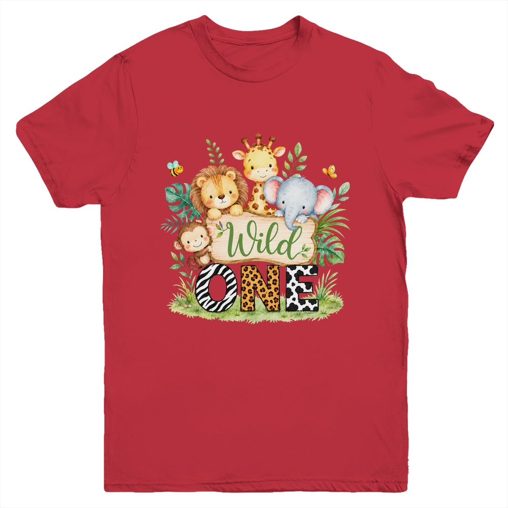 Wild One 1st First Birthday Boy Jungle Safari Youth Shirt | teecentury