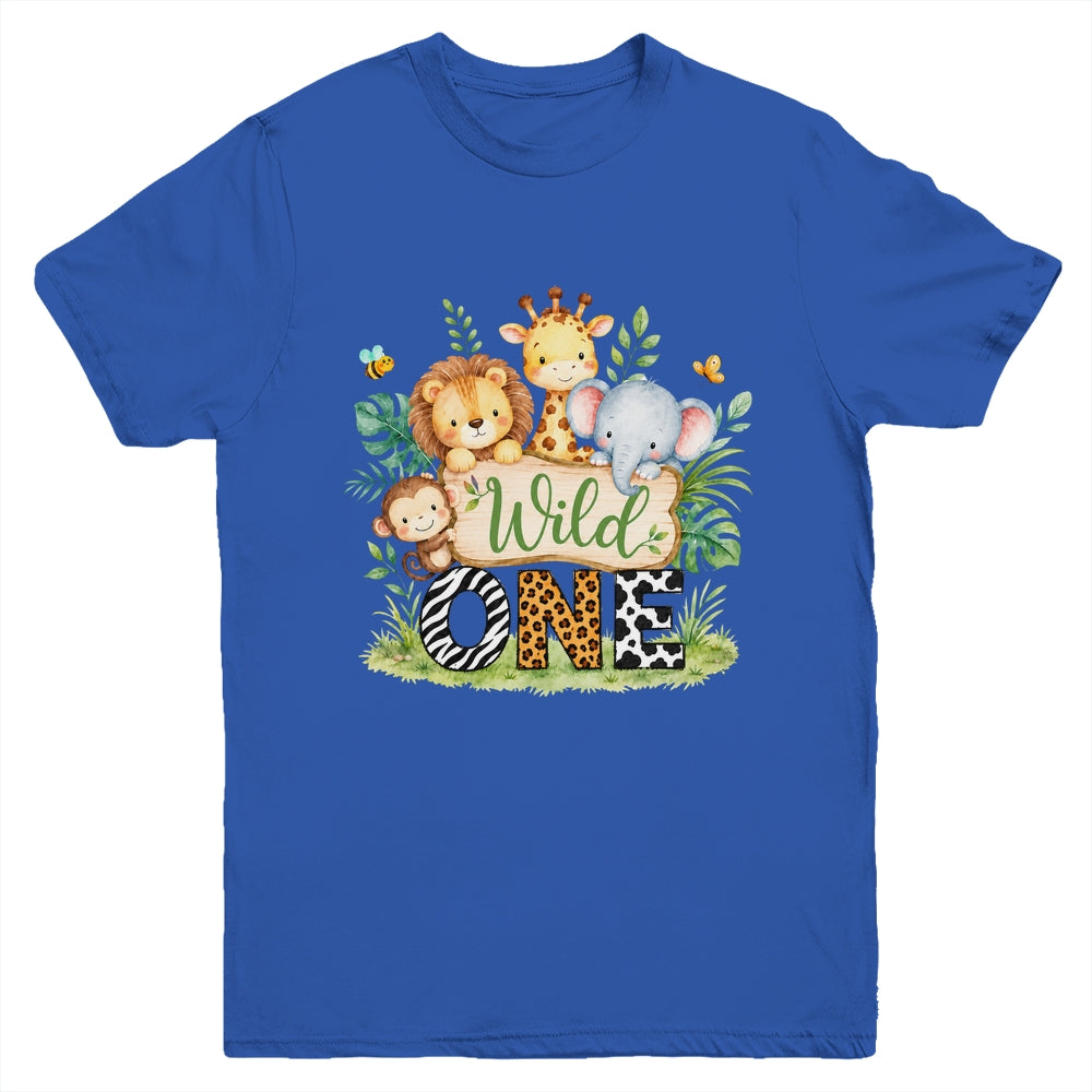 Wild One 1st First Birthday Boy Jungle Safari Youth Shirt | teecentury