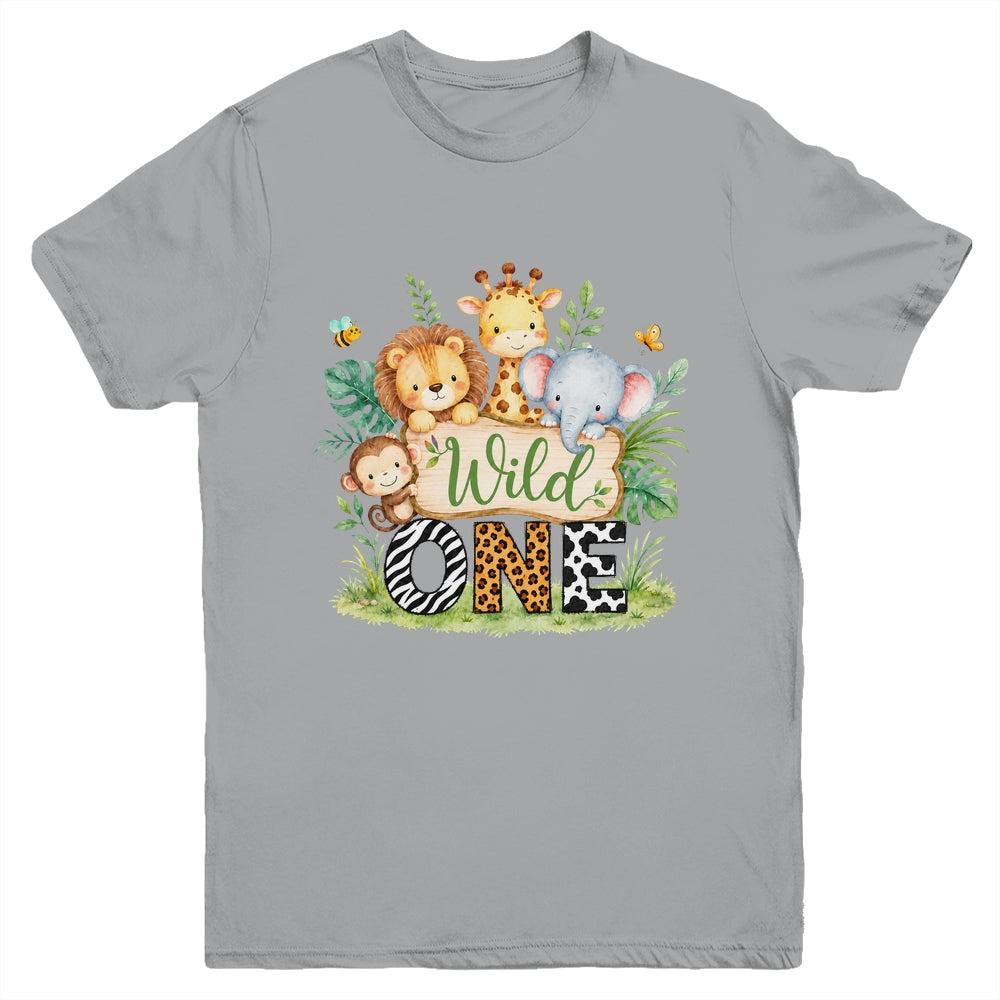 Wild One 1st First Birthday Boy Jungle Safari Youth Shirt | teecentury