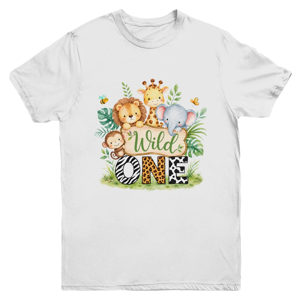 Wild One 1st First Birthday Boy Jungle Safari Youth Shirt | teecentury