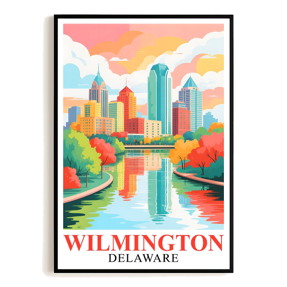 Wilmington Print Travel Poster Colorful City Skyline Delaware Souvenir Wall Art Landscape Painting Ideal Gift For Home Living Room Office Bedroom Decor Unframed | teecentury