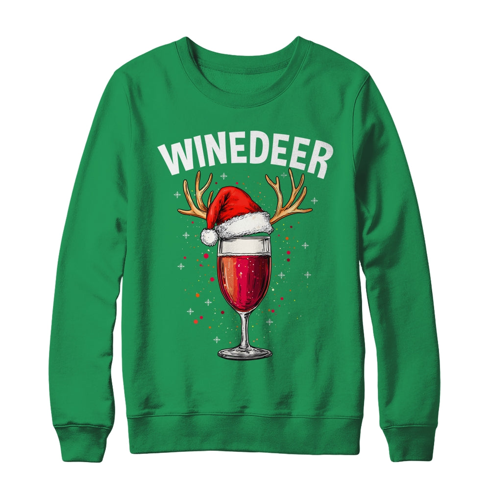 Winedeer Reinbeer Santa Hat Winedeer Couple Xmas Matching Shirt & Sweatshirt | teecentury