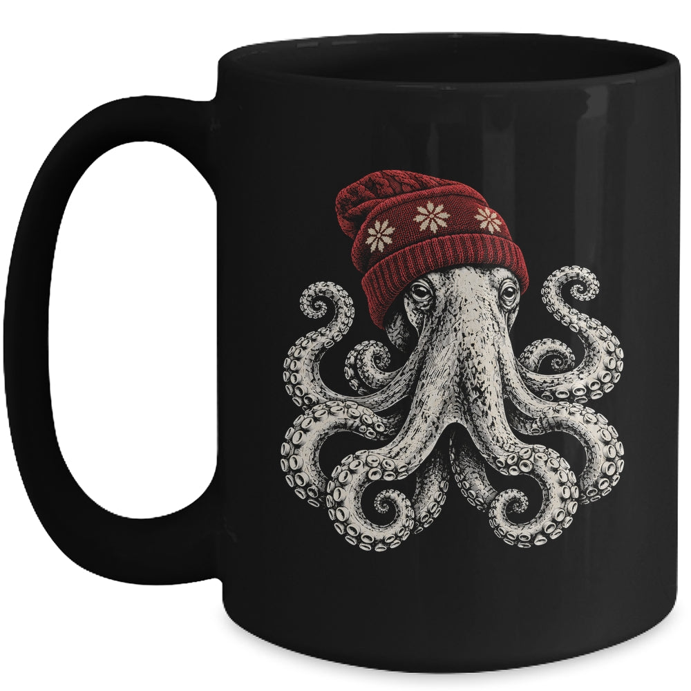 Winter Octopus Wearing Beanie Cute Ocean Art Mug | teecentury