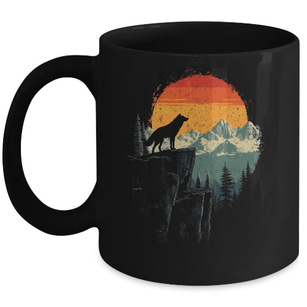 Wolf Graphic Moon Nature Mountains Wildlife Vintage Men Mug | teecentury