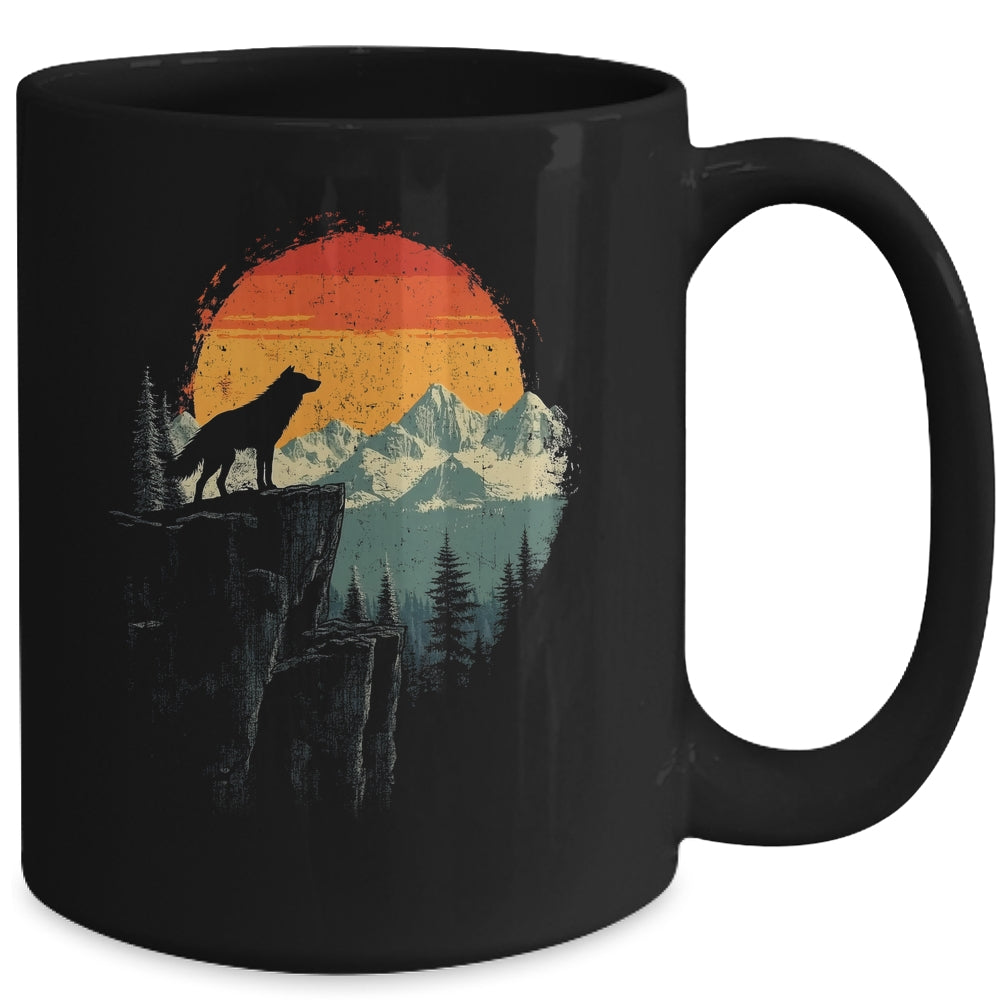 Wolf Graphic Moon Nature Mountains Wildlife Vintage Men Mug | teecentury