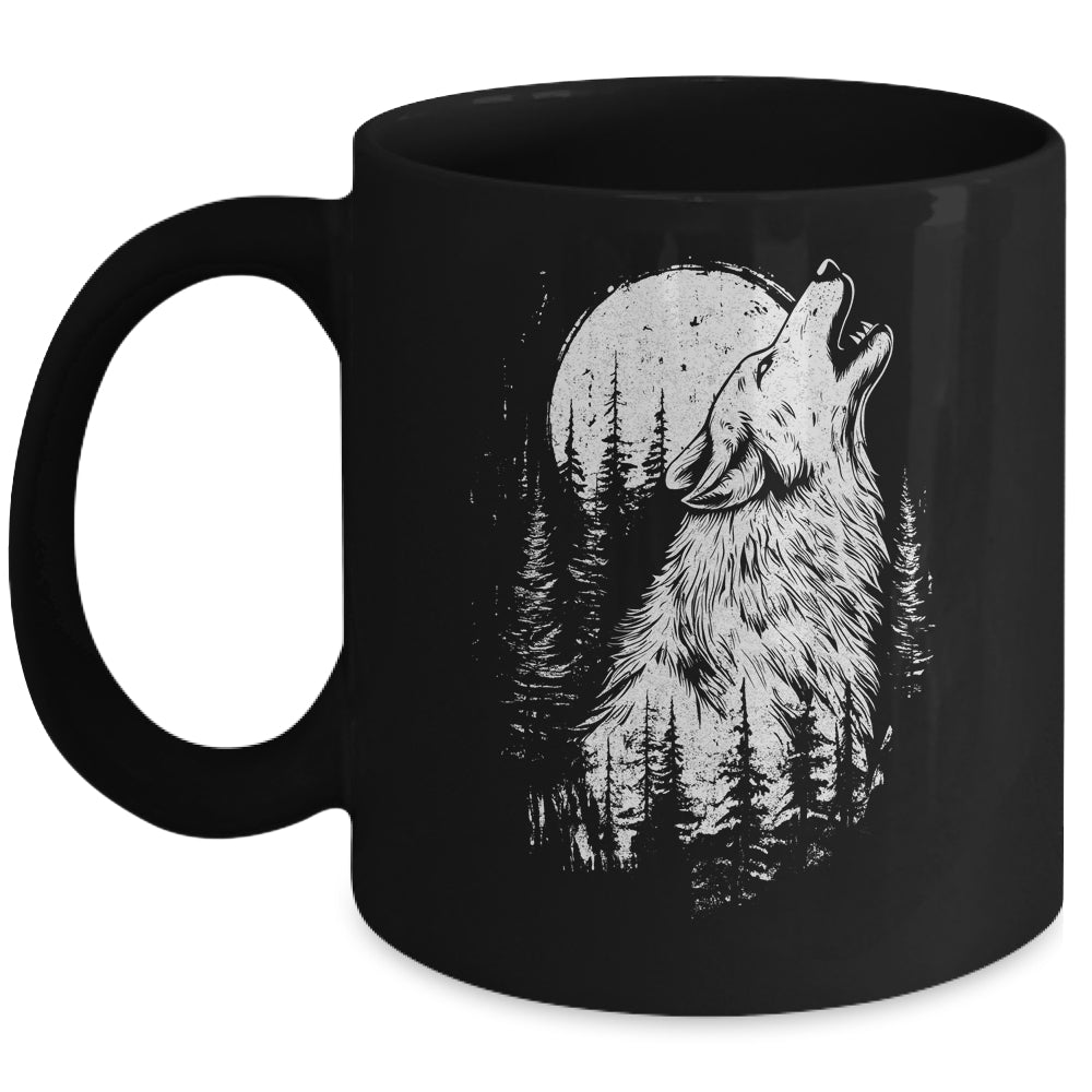 Wolf Howling Moon Forest Nature Wildlife Animal Graphic Tee Mug | teecentury