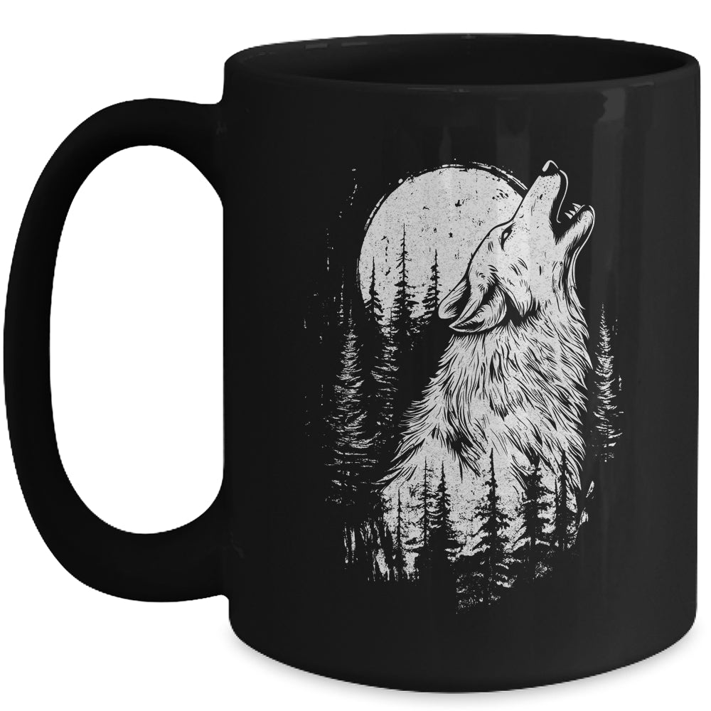 Wolf Howling Moon Forest Nature Wildlife Animal Graphic Tee Mug | teecentury