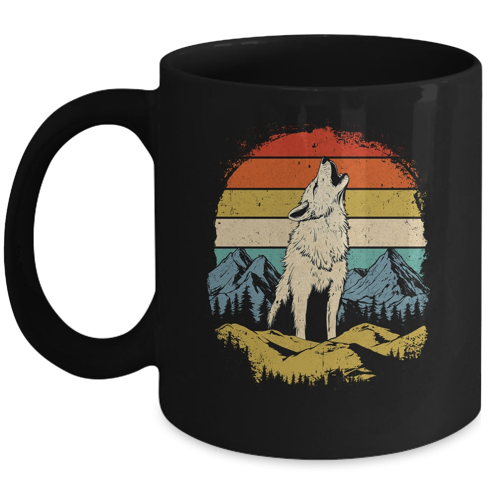 Wolf Howling Moon Graphic Forest Nature Mountains Vintage Mug | teecentury
