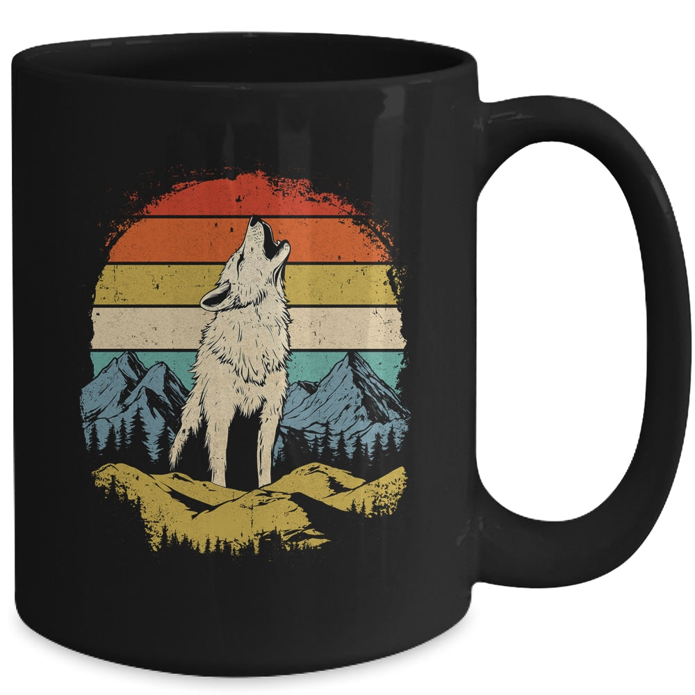 Wolf Howling Moon Graphic Forest Nature Mountains Vintage Mug | teecentury