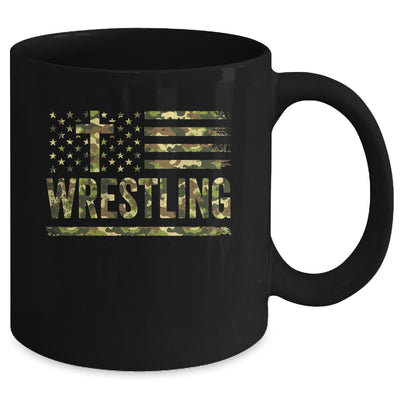 Wrestling American Flag Camo USA Patriotic Wrestler Men Boys Mug | teecentury