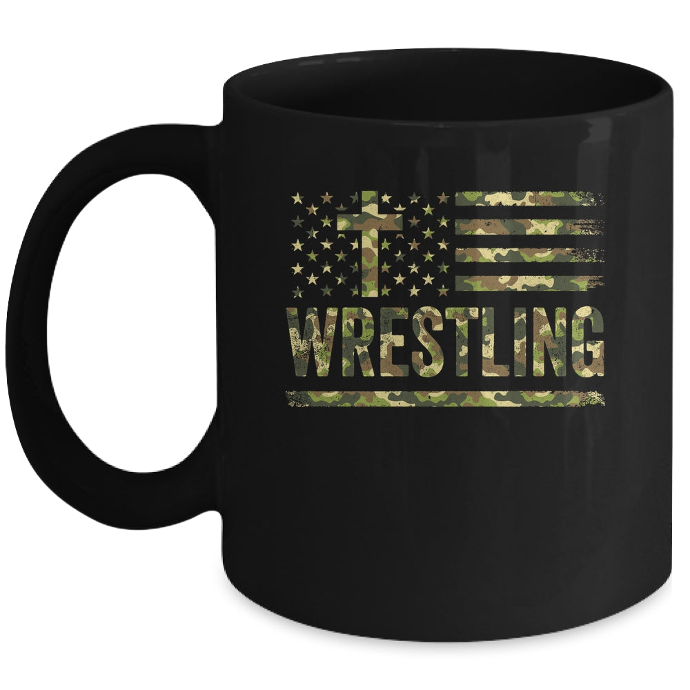 Wrestling American Flag Camo USA Patriotic Wrestler Men Boys Mug | teecentury