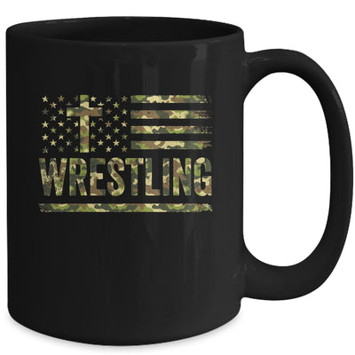 Wrestling American Flag Camo USA Patriotic Wrestler Men Boys Mug | teecentury