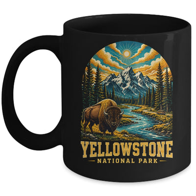 Yellowstone National Park Bison Sunset Mountain Adventure Mug | teecentury