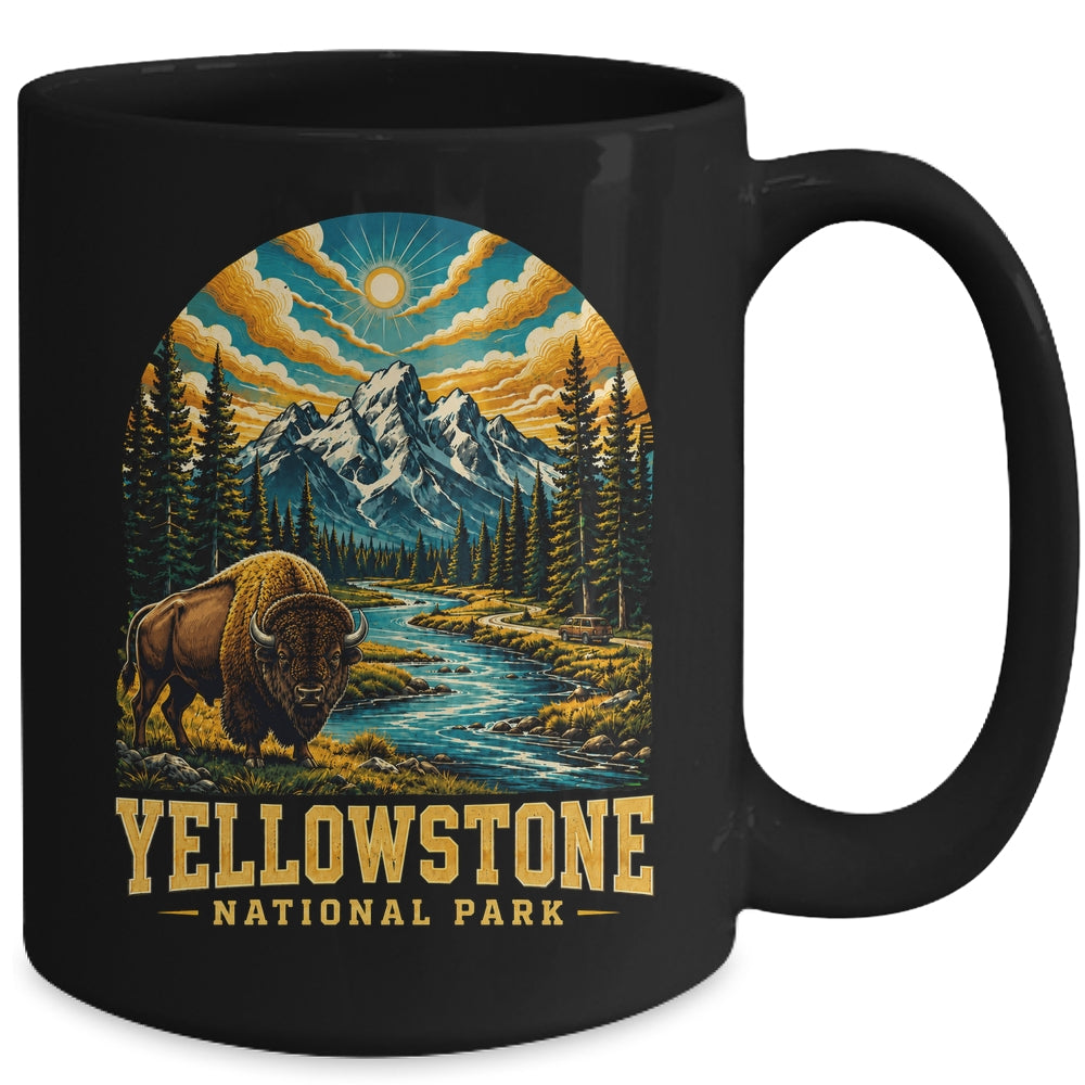 Yellowstone National Park Bison Sunset Mountain Adventure Mug | teecentury