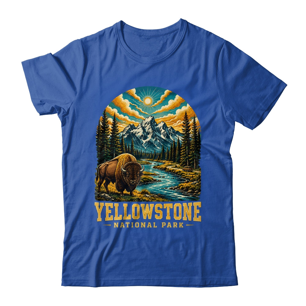 Yellowstone National Park Bison Sunset Mountain Adventure Shirt & Tank Top | teecentury