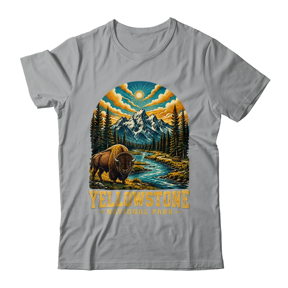 Yellowstone National Park Bison Sunset Mountain Adventure Shirt & Tank Top | teecentury