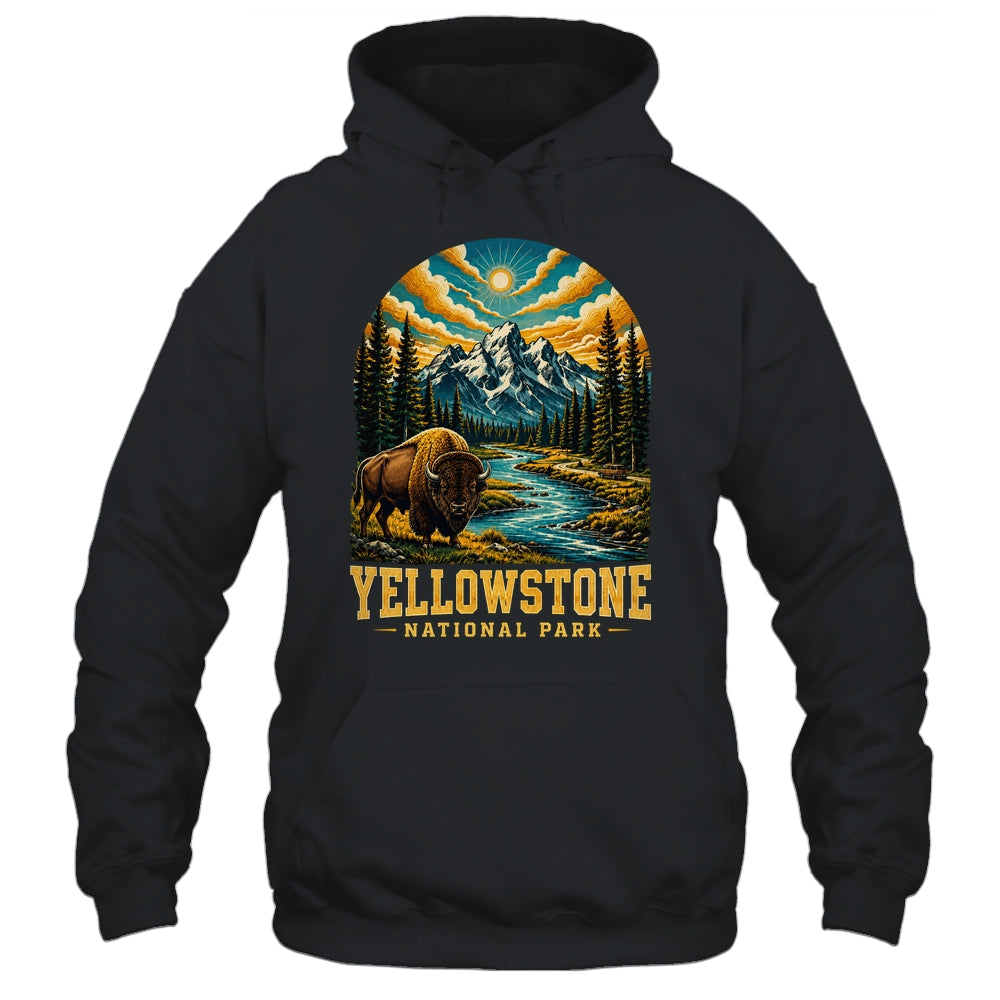 Yellowstone National Park Bison Sunset Mountain Adventure Shirt & Tank Top | teecentury