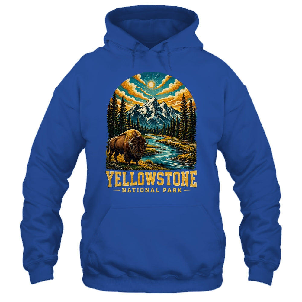 Yellowstone National Park Bison Sunset Mountain Adventure Shirt & Tank Top | teecentury