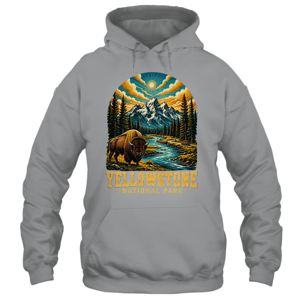 Yellowstone National Park Bison Sunset Mountain Adventure Shirt & Tank Top | teecentury