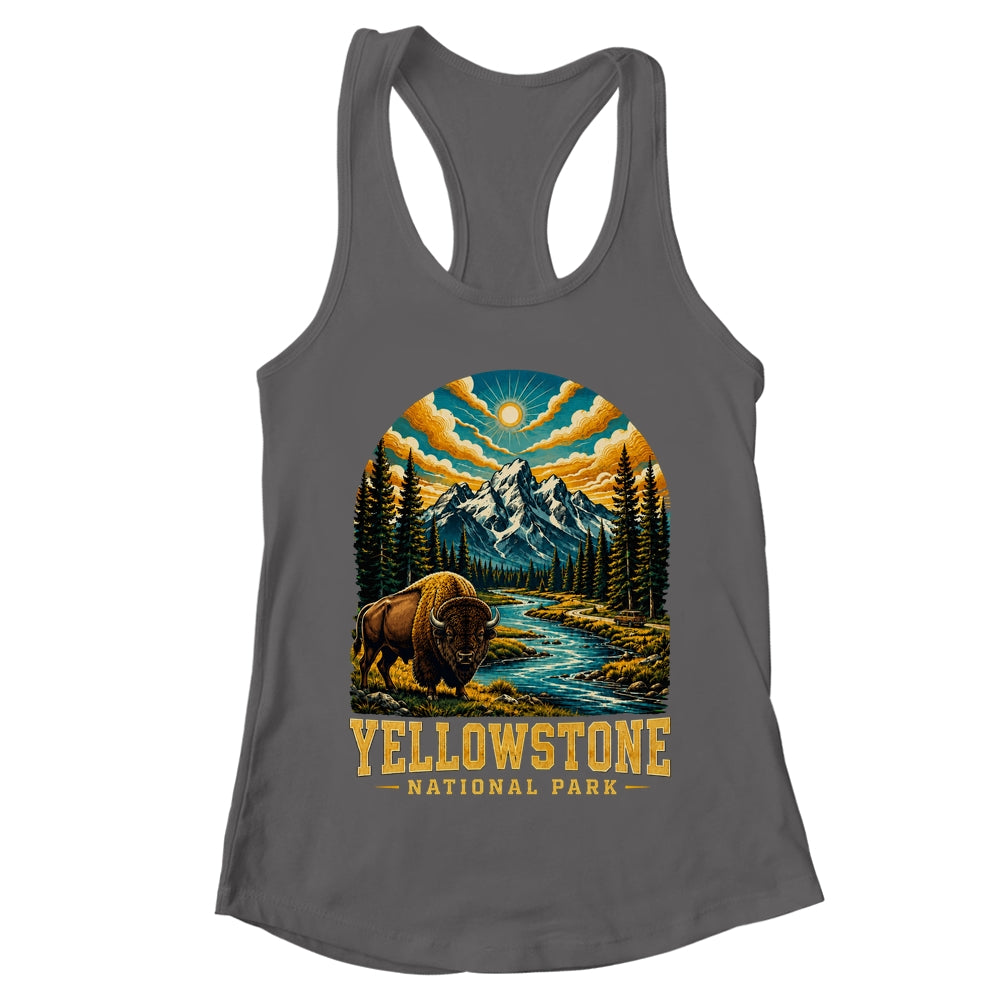 Yellowstone National Park Bison Sunset Mountain Adventure Shirt & Tank Top | teecentury