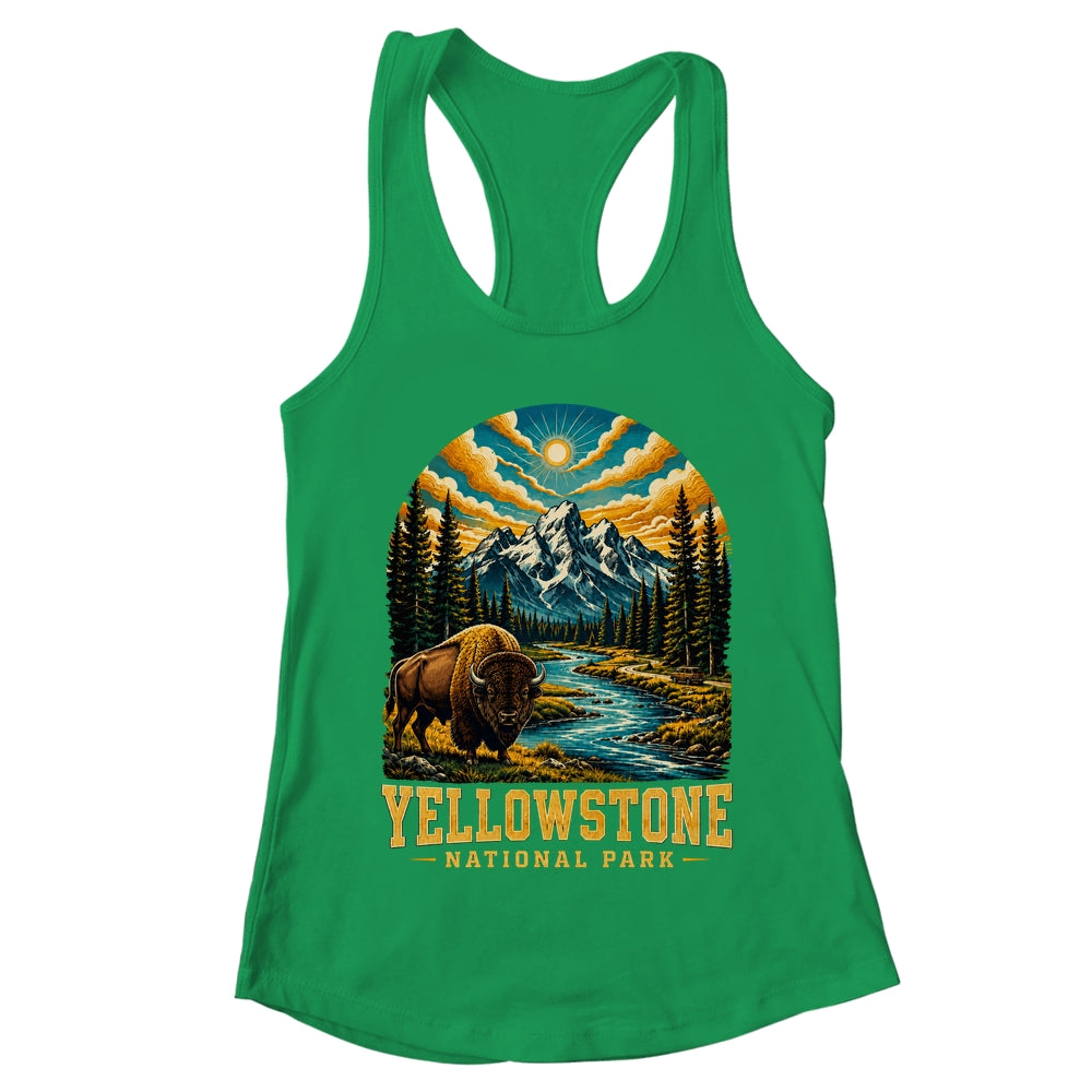Yellowstone National Park Bison Sunset Mountain Adventure Shirt & Tank Top | teecentury