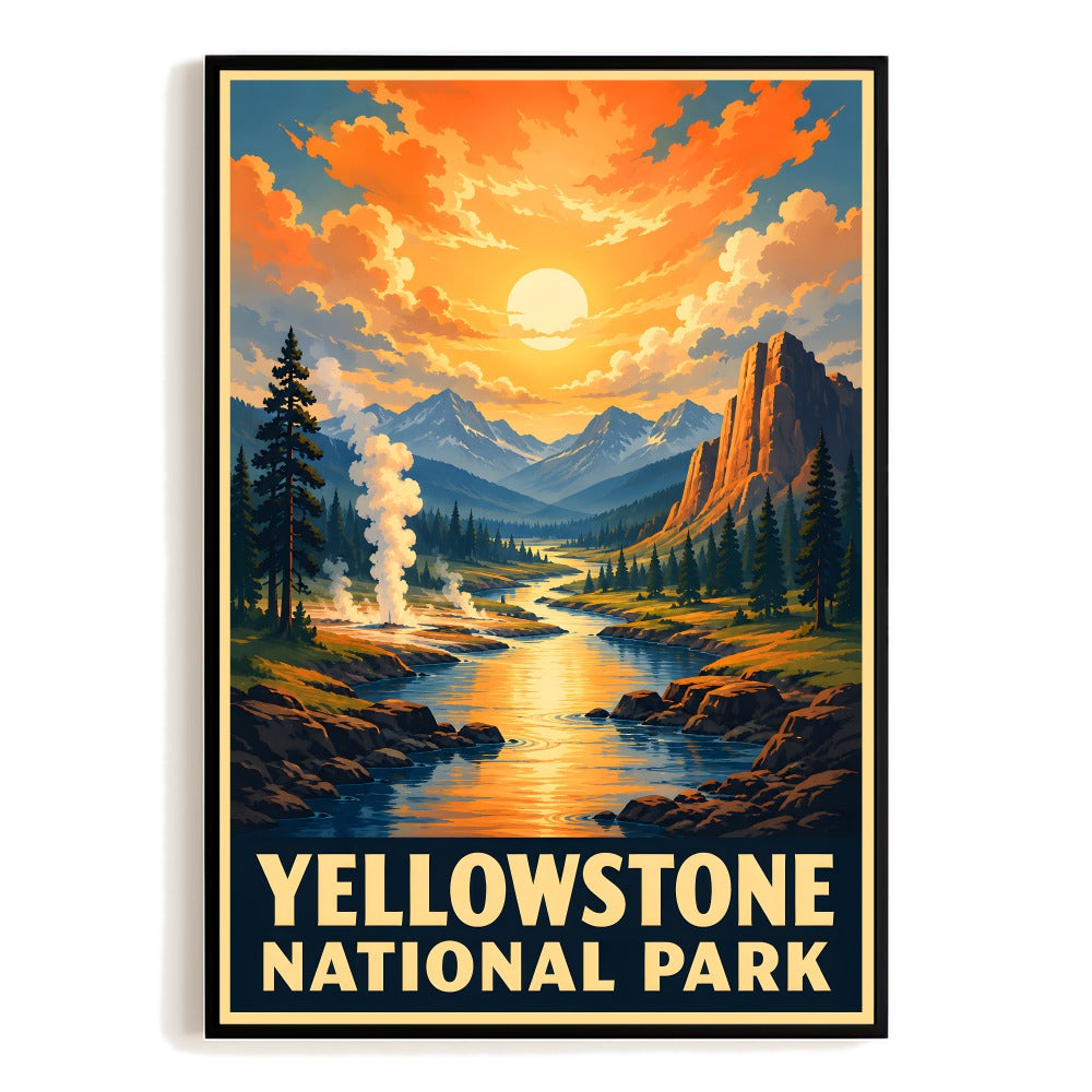 Yellowstone National Park Gifts Travel Poster Vintage Sunset Retro Landscape Adventure Wall Art Decor For Home Living Room Office Kitchen Gifts Souvenir Unframed | teecentury
