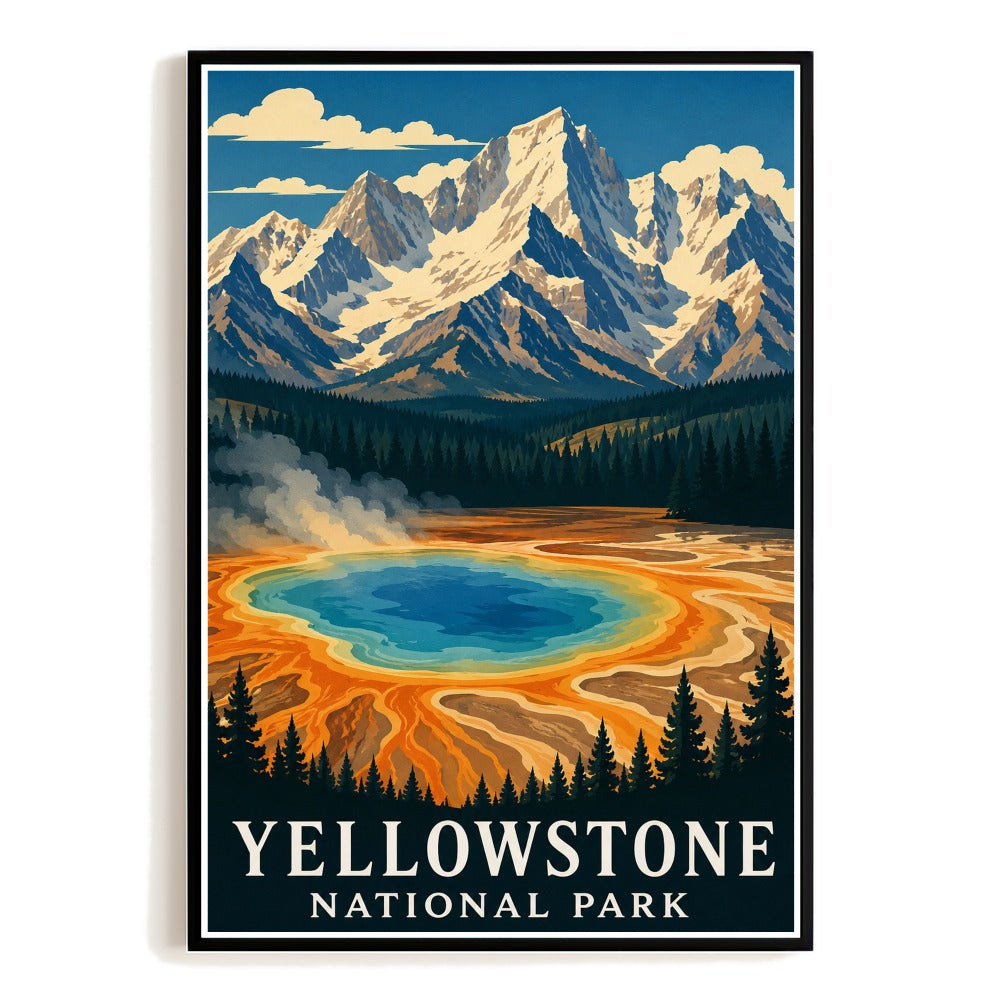 Yellowstone National Park Travel Poster Grand Prismatic Spring Vintage Landscape Wall Art Decor For Nature Lovers Home Office Living Room Bedroom Kitchen Unframed | teecentury