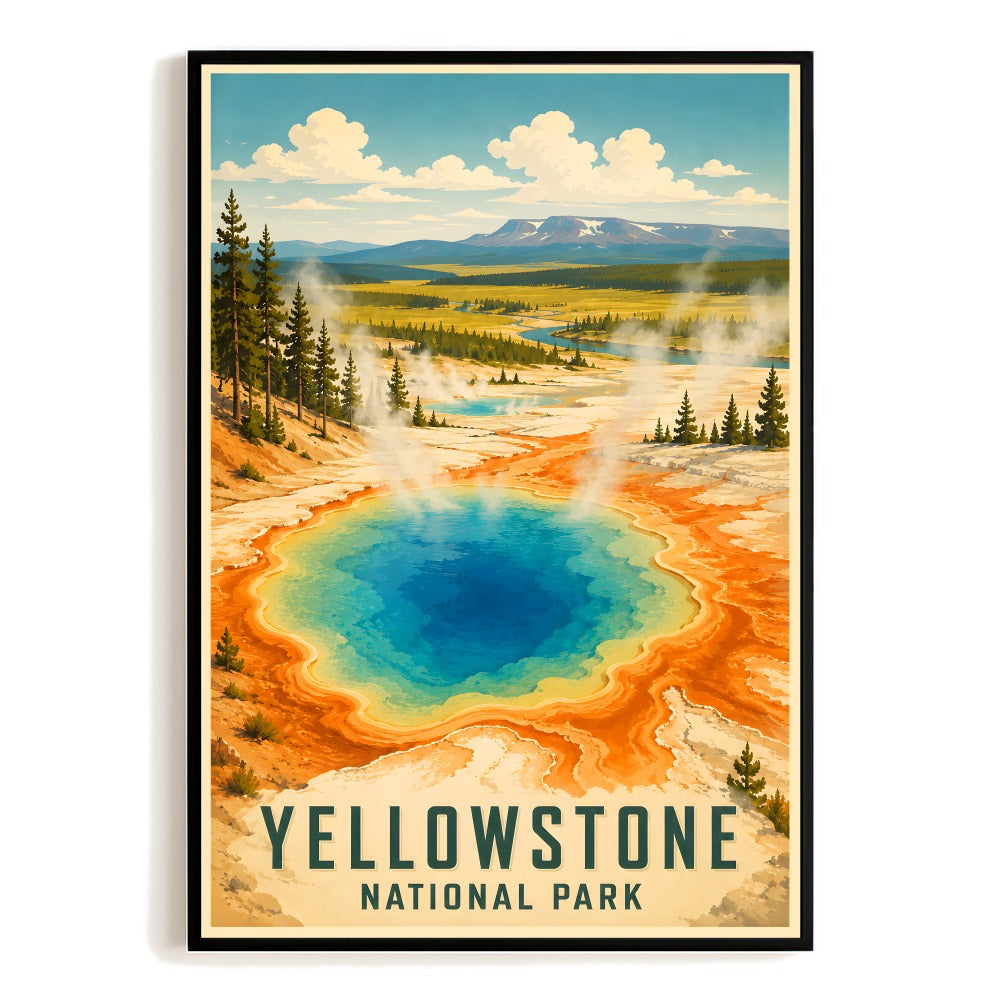 Yellowstone National Park Travel Poster Hot Spring Landscape Vintage Nature Wall Art Print Painting Picture For Home Living Room Office Bedroom Kitchen Decor Unframed | teecentury
