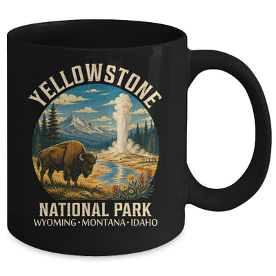 Yellowstone National Park Vintage Bison Geyser Camping Mug | teecentury