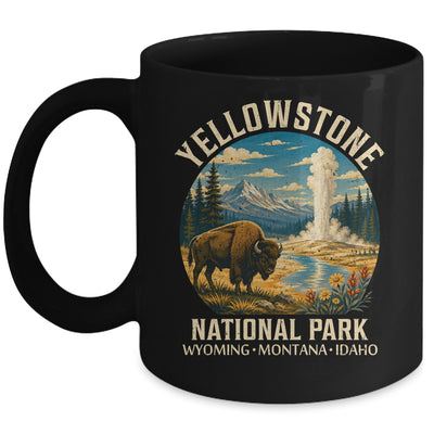 Yellowstone National Park Vintage Bison Geyser Camping Mug | teecentury
