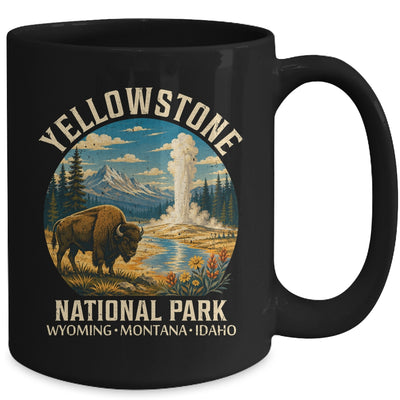 Yellowstone National Park Vintage Bison Geyser Camping Mug | teecentury
