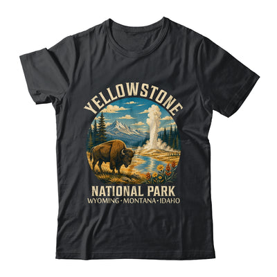 Yellowstone National Park Vintage Bison Geyser Camping Shirt & Tank Top | teecentury