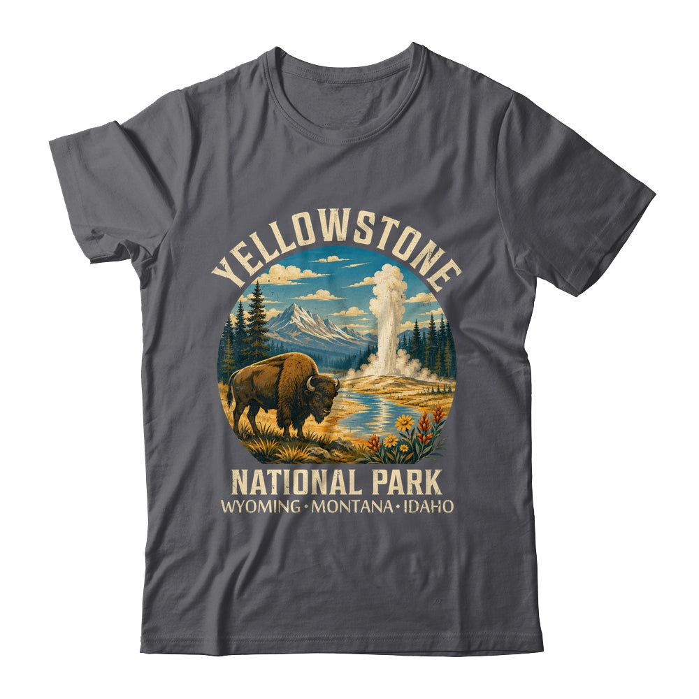 Yellowstone National Park Vintage Bison Geyser Camping Shirt & Tank Top | teecentury