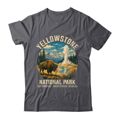 Yellowstone National Park Vintage Bison Geyser Camping Shirt & Tank Top | teecentury