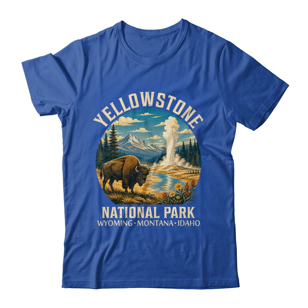 Yellowstone National Park Vintage Bison Geyser Camping Shirt & Tank Top | teecentury