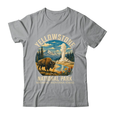 Yellowstone National Park Vintage Bison Geyser Camping Shirt & Tank Top | teecentury