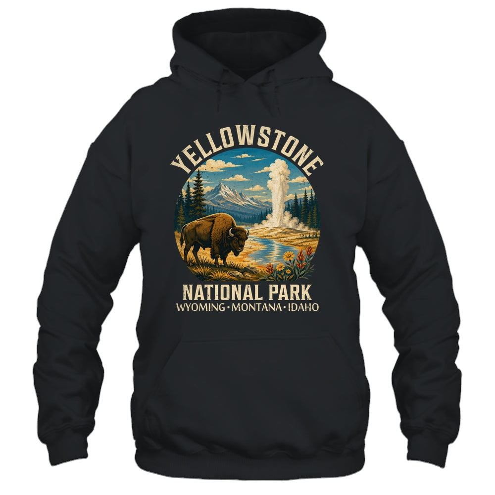 Yellowstone National Park Vintage Bison Geyser Camping Shirt & Tank Top | teecentury